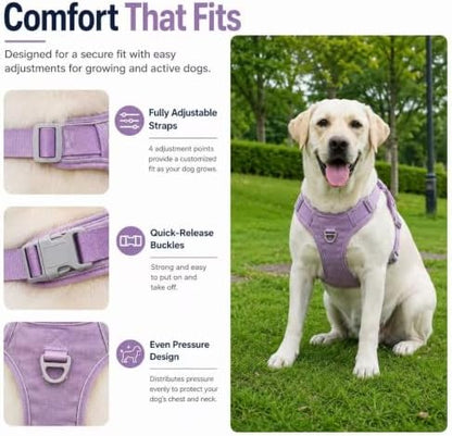 PawWave No Pull Dog Harness with Built-in Hidden AirTag & GPS Tracker Holder, Reflective Adjustable Escape-Proof Vest Harness for Small & Medium Dogs (Purple, XL)
