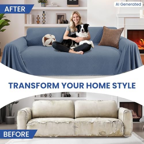 Couch Cover for Dogs, Loveseat 2 Cushion Sofa Cover, Blue
