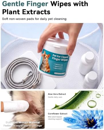 Pet Ear Camera Cleaning Kit with Screen, Dog & Cat Ear Cleaner with 50 Finger Wipes, Gentle Soft Otic Ear Cleaning Pads, Helps Clean Dirt, Wax & Odor-Causing Buildup, Non-Irritating, Blue