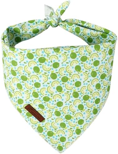 Summer Dog Bandana, UP URARA PUP Lime Triangle Bid, Clover and Bow Pattern Scarf for Medium Large Dogs, Cotton Kerchief for Girl Boy Puppies, Cute Summer Green Bandana,L