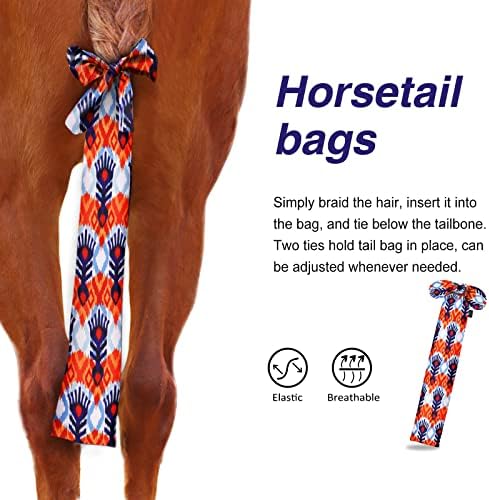 Harrison Howard Stretchy Tail Bag Breathable Horse Tail Guard Slip on Design Protect Horse Tail 2 Strand Closure Straps Keep Tail Clean & Protected 22" L Length Makes Grooming Easy-Tribal Abstract