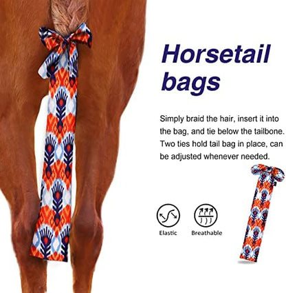 Harrison Howard Stretchy Tail Bag Breathable Horse Tail Guard Slip on Design Protect Horse Tail 2 Strand Closure Straps Keep Tail Clean & Protected 22" L Length Makes Grooming Easy-Tribal Abstract