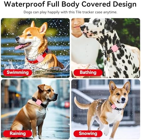 DDJ Waterproof Dog Collar Holder for Life360 Tile Mate Tracker, 4-Pack Durable Silicone Cover, Anti Lost for Tile Tracker Case for Cat & pet Collars, Easy Installation, Black, Pink Punch, White, Pink
