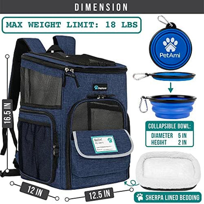 PetAmi Dog Backpack Carrier, Airline Approved 4-Way Entry Cat Bag, Blue