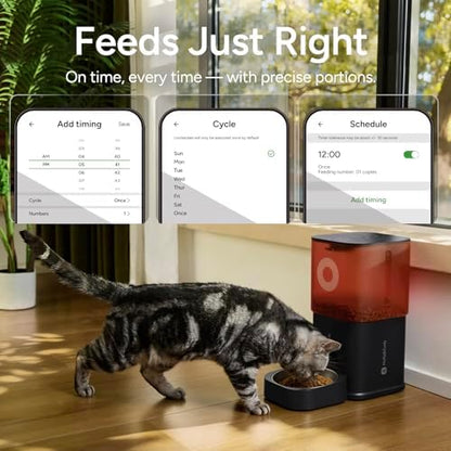 Automatic Cat Feeder with Camera: 6L Automatic Dog Feeder with 2-Way Audio Night Vision Dual Power Supply App Control 2.4G WiFi, Timed Auto Cat Food Dispenser with Stainless Steel Bowl (White)