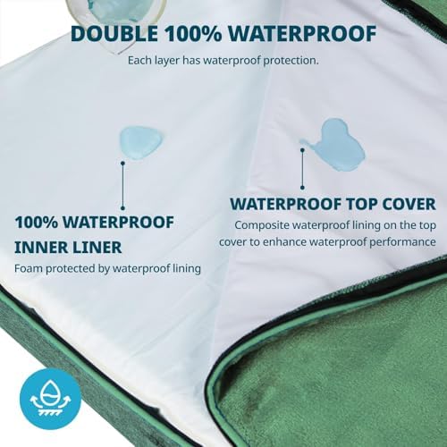 LIORCE Memory Foam XL Dog Bed - 4” Thick Orthopedic Beds for Extra Large Dogs - Waterproof Dog Bed with Removable Washable Cover & Wrap-Around Zipper - Ultimate Comfort and Easy Maintenance, Green