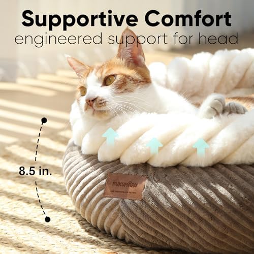 FUKUMARU Cute Round Cat Bed, Calming Donut Small Dog Beds, Washable