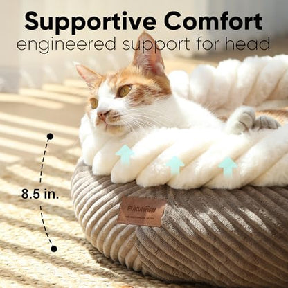 FUKUMARU Cute Round Cat Bed, Calming Donut Small Dog Beds, Washable
