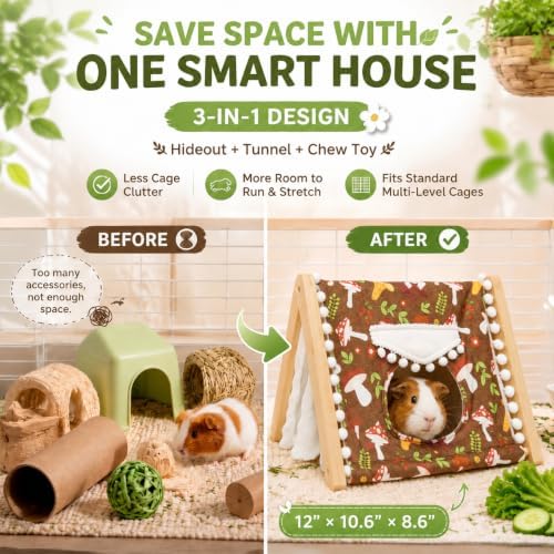 Guinea Pig House, Bamboo Hideout with Window, Bottomless Cage Accessory