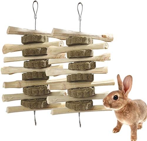 kathson Guinea Pig Treats Hanging Bunny Chew Toys for Teeth Grinding, Organic Bamboo Sticks Natural Rabbit Enrichment Toys for Small Animals Hamster Chinchilla 2 Pack