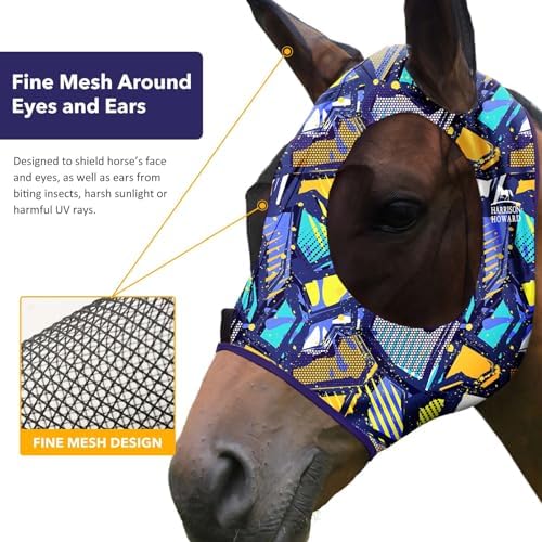 Harrison Howard Super Comfort Stretchy Fly Mask Large Eye Space with UV Protection Soft on Skin with Breathability Graffiti Mix M Cob