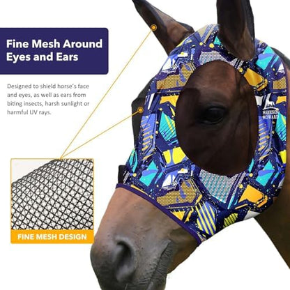 Harrison Howard Super Comfort Stretchy Fly Mask Large Eye Space with UV Protection Soft on Skin with Breathability Graffiti Mix M Cob