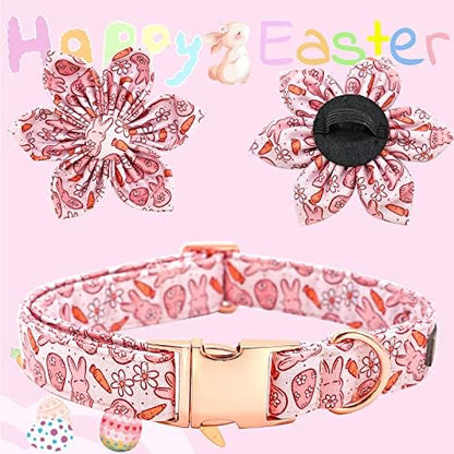 Easter Dog Collar with Flower- Pink Bunny Dog Collar Flower for Dogs Flower Pet Adjustable Dog Collar Girl Boy Dog Collar for Large Dogs