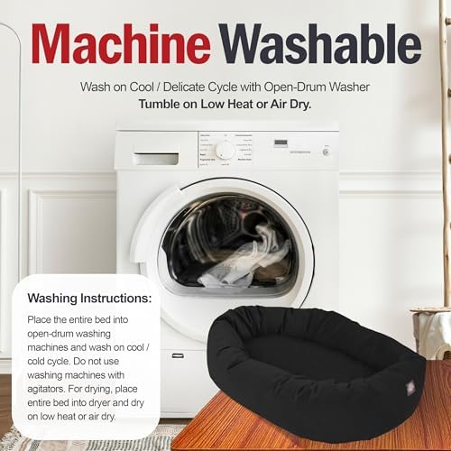 Majestic Pet 52 Inch Suede Calming Dog Bed Washable – Cozy Soft Round Dog Bed w/Spine Support for Dogs to Rest Head - Fluffy Donut Dog Bed 52x35x11 (Inch) - Round Pet Bed X- Large – Black (2025)