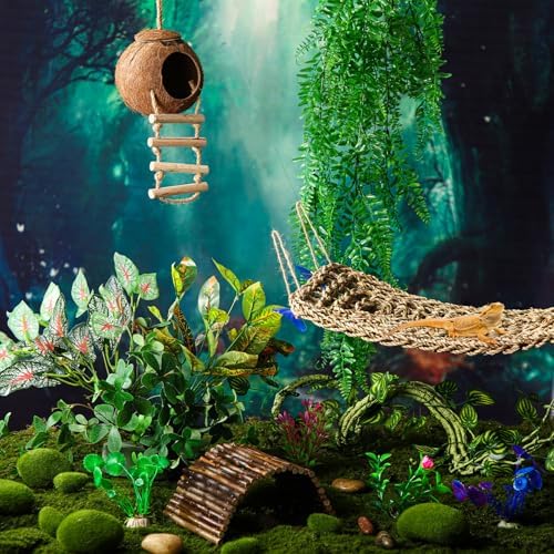 Foilswirl 18 Pcs Bearded Dragon Tank Accessories Reptile Bridge Hammock