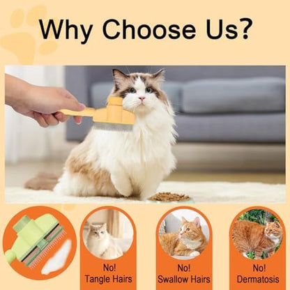 Cat Deshedding Comb, 2 Pcs Pet Hair Removal Tools for Cat/Dog with Two Layered Teeth, Portable Shedding & Grooming Supplies with Release Button for Long/Short Hair Indoor Cats, Kitten Brush