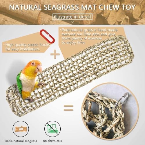 Bird Seagrass Mat 30 x 7 Inch Parrot Natural Seagrass Woven Net Hammock Parakeet Climbing Rope Ladder Mat Chew Toys Cage Accessories for Pigeon Macaw Cockatiel Conure Cockatoo Rat Bearded Dragon
