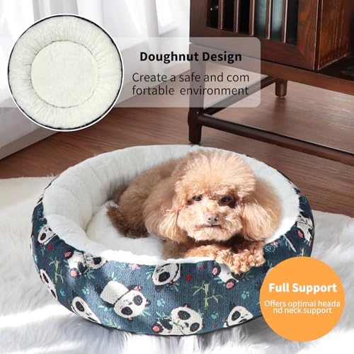 Circular Calming Dog & Cat Bed Anti-Anxiety Washable with Anti Slip Backing Donut Cuddler with Cute Jacquard Patterns for Cat and Small Puppy (Small-23in, Peking Opera)