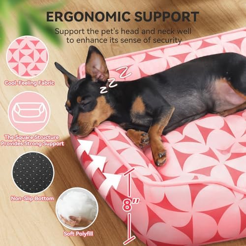 Zerbuger 25in Pink Pattern Rectangle Cat Dog Bed Machine Washable Sofa
