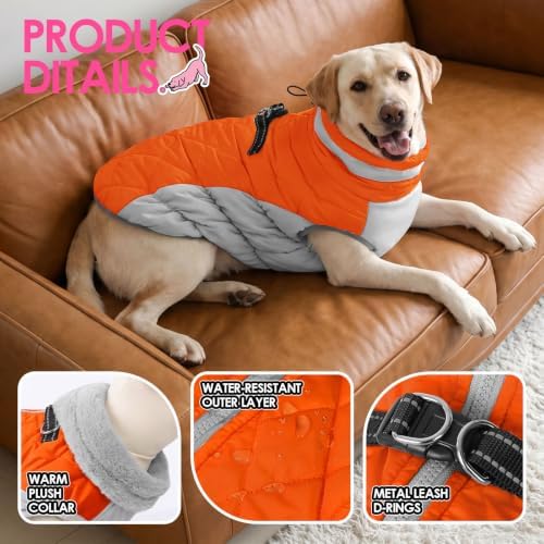 AOFITEE Dog Coat for Large Dogs Waterproof Dog Winter Jacket with Harness