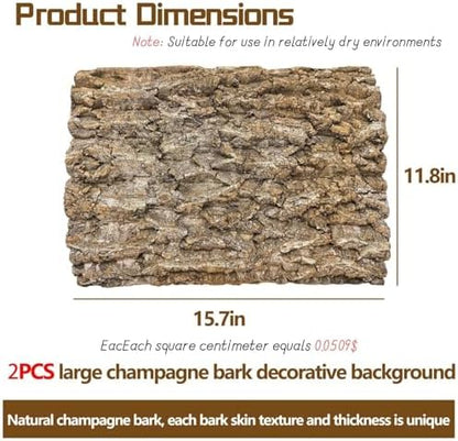 Hamiledyi 2PCS Cork Terrarium Background 15.7 x 11.8in Natural Cork Large Bark Backdrop Reptile Climbing Mat Habitat Decor Accessories for Beared Dragon Lizard Gecko Spider Chameleon Tortoise
