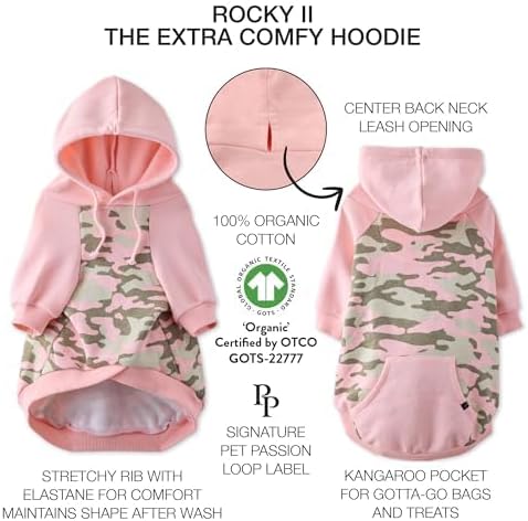 Pet Passion Rocky II Dog Hoodie, Pink Half Camo, XX-Small