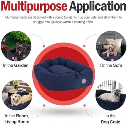 Majestic Pet Bagel Calming Dog Bed, 40 Inch Large, Round, Washable, Blue