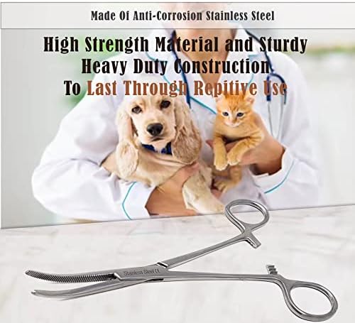 Dog Pet Ear/Nose Hair Puller Grooming Hemostat Locking Forceps Curved Pliers, 5.5" (14cm) Full Serrated Clamps Stainless Steel (Silver)
