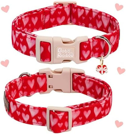 Valentine's Lovely Pink Heart Dog Collar for Large Dogs