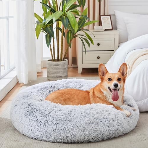 Western Home Calming Donut Medium Dog Bed Washable Pet Bed,30" Light Grey
