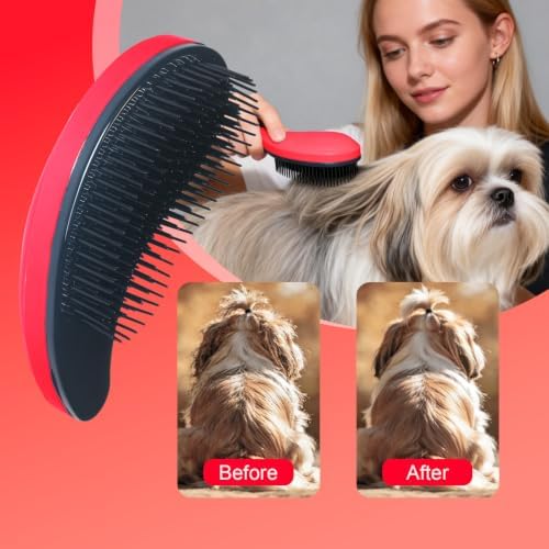 Small Dog Brush, Skin-friendly Soft Bristles (Rose Red)