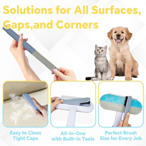 Pet Hair Remover for Furniture, Reusable Lint Cleaner for Dog and Cat Hair, 17.3Inch Multifunctional Hair Removal Brush, Gentle on Couches, Carpets, Clothes, Bedding, with Long Handle Squeegee