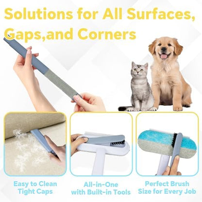 Pet Hair Remover for Furniture, Reusable Lint Cleaner for Dog and Cat Hair, 17.3Inch Multifunctional Hair Removal Brush, Gentle on Couches, Carpets, Clothes, Bedding, with Long Handle Squeegee