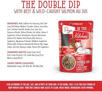 Weruva Dogs in the Kitchen, The Double Dip with Beef & Wild-Caught Salmon Au Jus Dog Food, 2.8oz Pouch (Pack of 12)