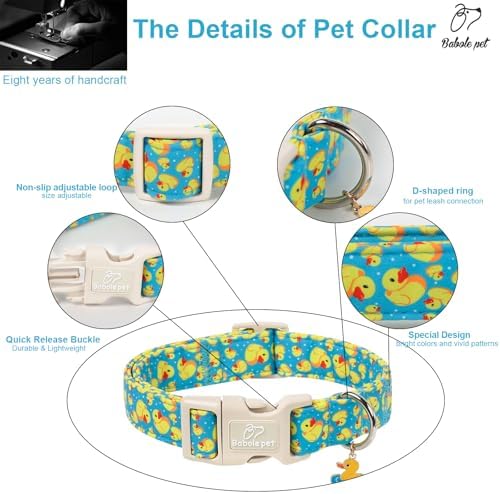 Cute Dog Collar Rubber Duck Girl Boy Dog Collars for Medium Dogs - Lightweight Adjustable Male Female Summer Puppy Everyday Collar with Safety Buckle M