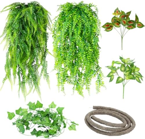 Alotiki Bearded Dragon Tank Accessories, 6Pcs Reptile Plants Vines and Leaves Crested Gecko Tank, Hammock Flexible Bridge, Jungle Climber for Snake Lizard Chameleon Terrarium Decor