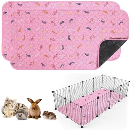 Sunheir 2 Pack Washable Guinea Pig Pee Pads, 24" x 48" Waterproof Reusable Guinea Pig Cage Liners, Absorbent Bedding Training Mat for Small Animal Guinea Pigs Rabbit Bunny Hamster - Pink