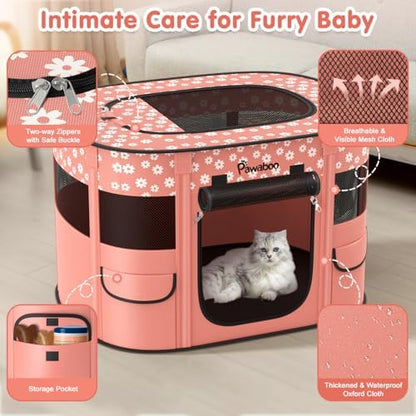 Pawaboo Portable Dog Playpen, 600D Oxford Pet Tent, Light Pink Flowers