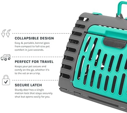 SportPet X-Large Hard-Sided Travel Cat Carrier - Cat Carrier with Patented Wide Side-Opening Door, Foldable Portable Pet Carrier for Cats & Small Pets up to 35lbs - Dark Gray/Teal