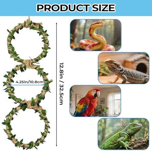 2 Pack Snake Climbing Rings for Ball Python & Corn Snake,Reptile Enrichment Toys for Snake,Ball Python Tank Decor,Reptile Tank Accessories for Bearded Dragon,Chameleon, Iguana, Gecko, Lizard (Green)
