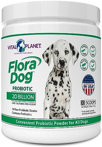 Vital Planet - Flora Dog Probiotic Powder Supplement with 20 Billion Cultures and 10 Strains, High Potency Immune and Digestive Support Probiotics for Dogs, 3.92 oz., 111 Grams, 30 Servings