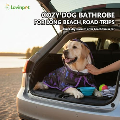 LovinPet 3-in-1 Dog Warm Winter Coat & Bathrobe, Black Dinosaur Fleece, L