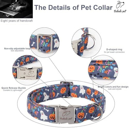 Halloween Dog Collar for Small Dogs - Cute Halloween Ghost Pumpkin Dog Collars, Adjustable Heavy Duty Pet Holiday Collar with Metal Buckle S