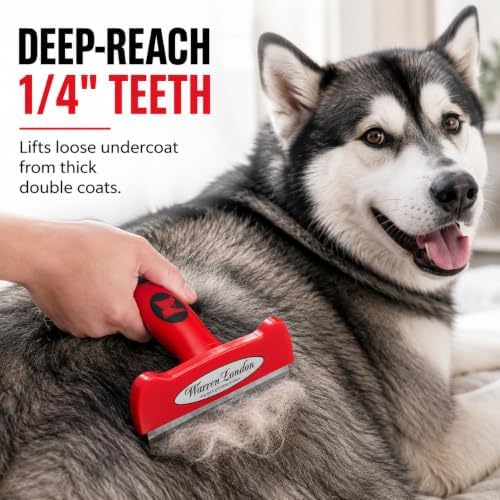 Warren London Deshedding Brush for Large Long Hair Dogs, 4 Inch