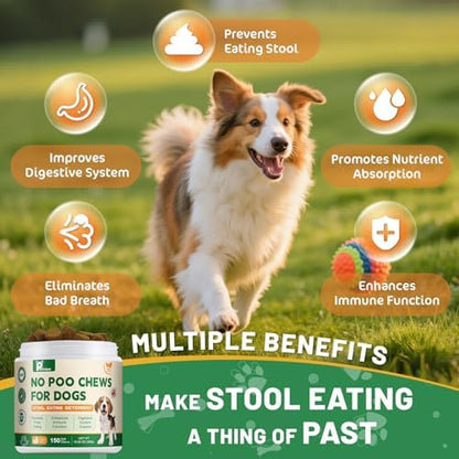 No Poo Chews - Coprophagia Deterrent for Dogs, No Poop Eating Deterrent for Dogs, Stopping Dog from Eating Poop Supplement with Probiotics & Digestive Enzymes 150ct
