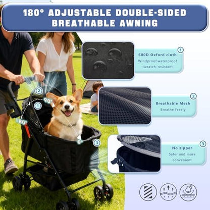 4 Wheels Pet Stroller 4 in 1 Pet Stroller with Detachable Carrier for Small & Medium Dogs Cats up to 55 lbs Easy-Folding Travel Dog Wagon with Car Seat Breathable Mesh,White Cartoon
