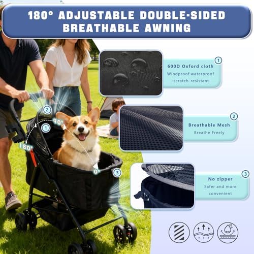 4 Wheels Pet Stroller 4 in 1 Pet Stroller with Detachable Carrier for Small & Medium Dogs Cats up to 55 lbs Easy-Folding Travel Dog Wagon with Car Seat Breathable Mesh,White Cartoon