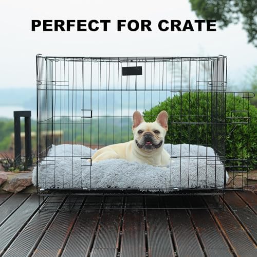 Bedfolks Waterproof Dog Crate Bed, Plush Dog Pad, 29"x21", Solid Light Grey