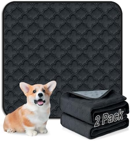 FunFurry Washable Pee Pads for Dogs - 2 Pack Reusable Pee Pads，Waterproof Puppy Pads，Pet Training Pads，Super Absorbent with Dog Paw Shape Non-Slip Backing (Dark Grey, 24" X 24" - 2 Pack)
