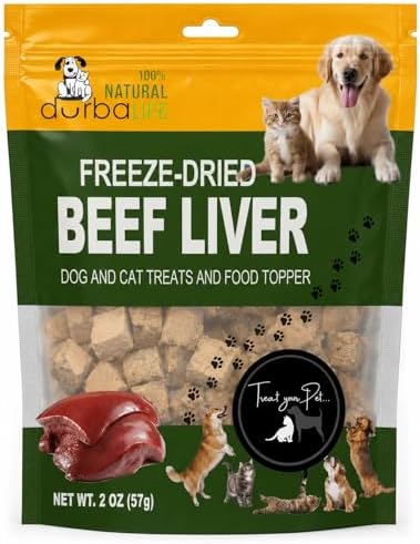 Freeze Dried Single Source Beef Liver Cubes Dog & Cat Treats Food Topper - Raw Bits Training Treasure, Possess Strong Aroma & Flavor Encourage Picky Eaters, High-Protein Recipe (2.0 oz, Beef Liver)